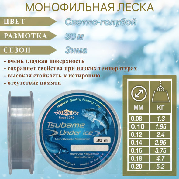 Леска Mikado Tsubame Under Ice 0.12 30м