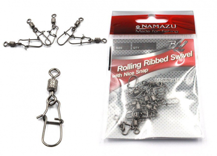 Вертлюг с застежкой Namazu ROLLING RIBBED SWIVEL WITH NICE SNAP, цв. BN, р. 7, test-23 кг, катаный у