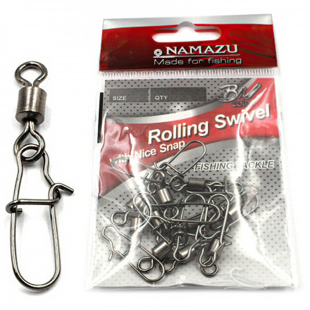 Вертлюг с застежкой Namazu ROLLING SWIVEL WITH NICE SNAP, цв. BN, р. 8, test-17 кг уп.10 шт