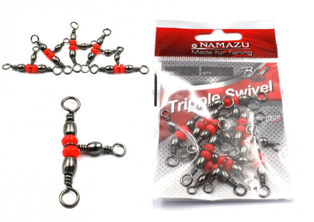 Вертлюг тройной Namazu TRIPPLE SWIVEL, латунь, цв. BN, р. 10 х 12, test-12 кг уп.10 шт