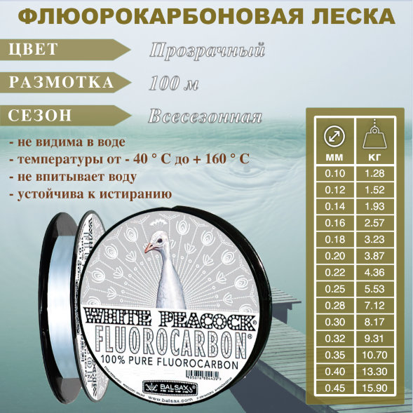 Леска BALSAX White Peacock флюорокарбон 0.20 100м