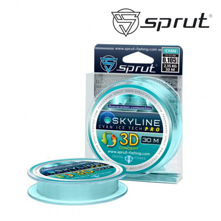 Леска SPRUT Skyline 3D Fluorocarbon Composition IceTech PRO Cyan 0.185 30м