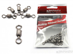 Вертлюг Namazu Pro ROLLING RIBBED SWIVEL, латунь, цв. Carbon, р. 1/0, test-72 кг уп. 5 шт.