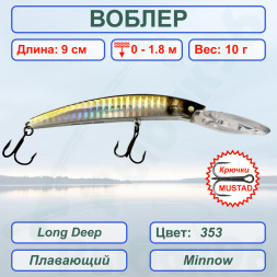 Воблер Condor Long Deep LDP90F размер 90 мм вес 10,0 гр заглубление 0 - 1.8 цвет 353