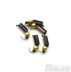 Мормышка вольфрамовая безнасадочная ЯМАН Столбик №8, d-3 мм, L-9.5 мм, вес 1,40 гр., латунный шар, цв. медь, цена за 1 шт.